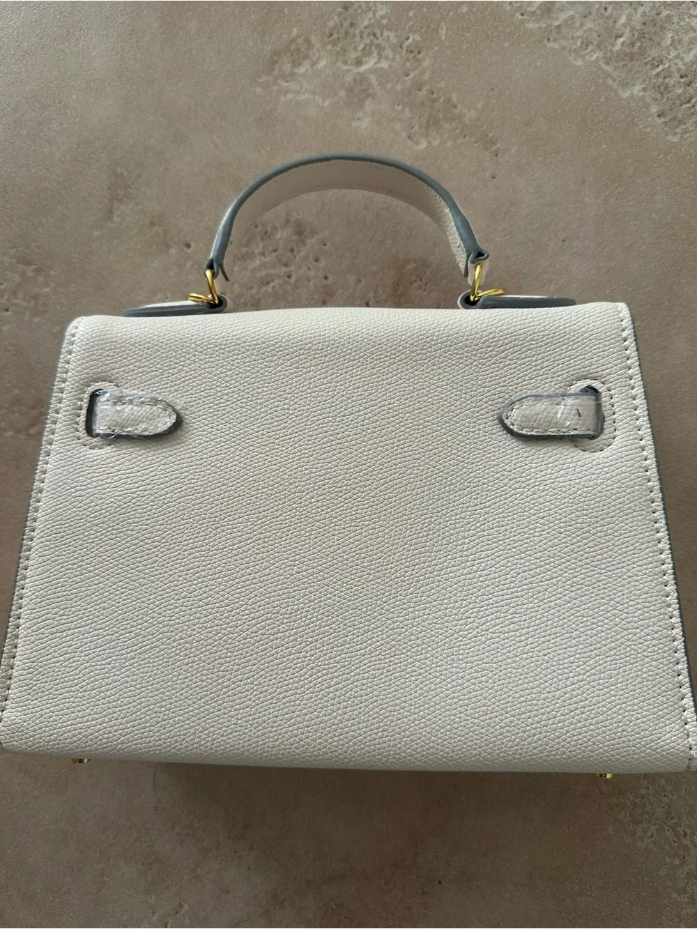 Cream Structured Top-Handle Women's Bag with Gold Hardware - Picture 3 of 4